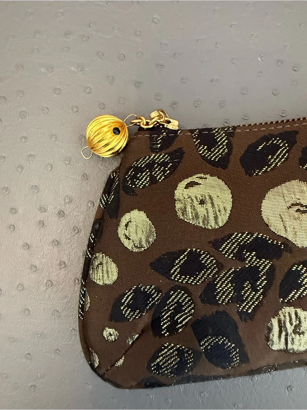 Amanda Pearl Gold & Black Leopard Print Zip Clutch with Matching Mirror